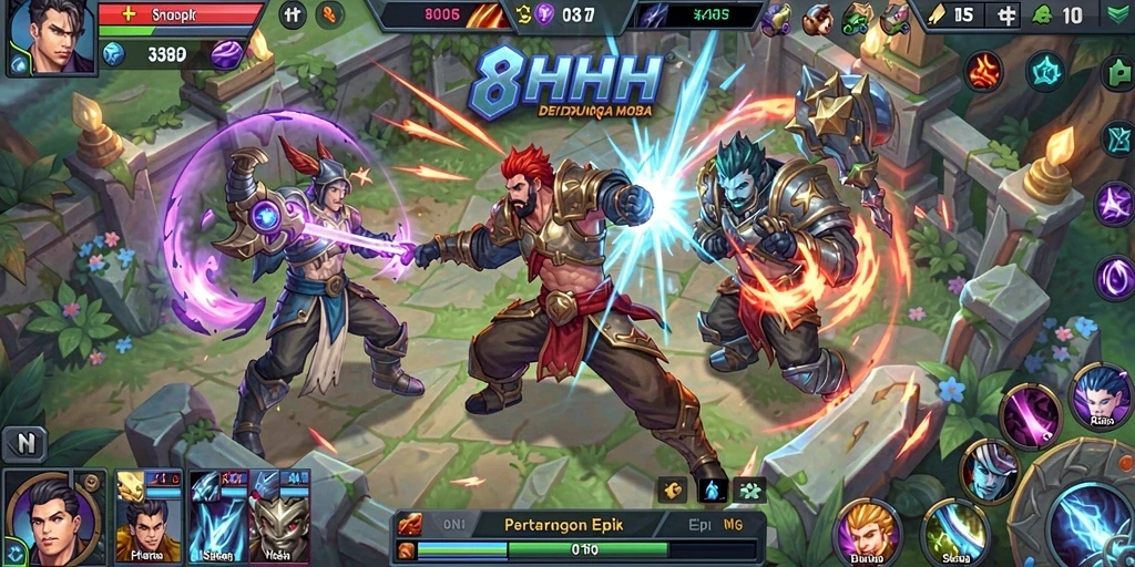 Gameplay seru 8HHH dengan pertarungan epik dalam arena MOBA.