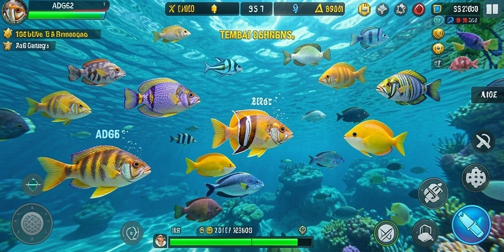 Tampilan gameplay menawan saat menangkap ikan di ADG62.