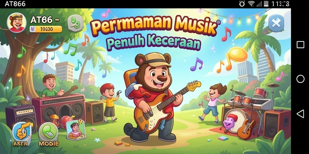 Screenshot utama AT866 menampilkan gameplay musik yang memukau dan interaktif.
