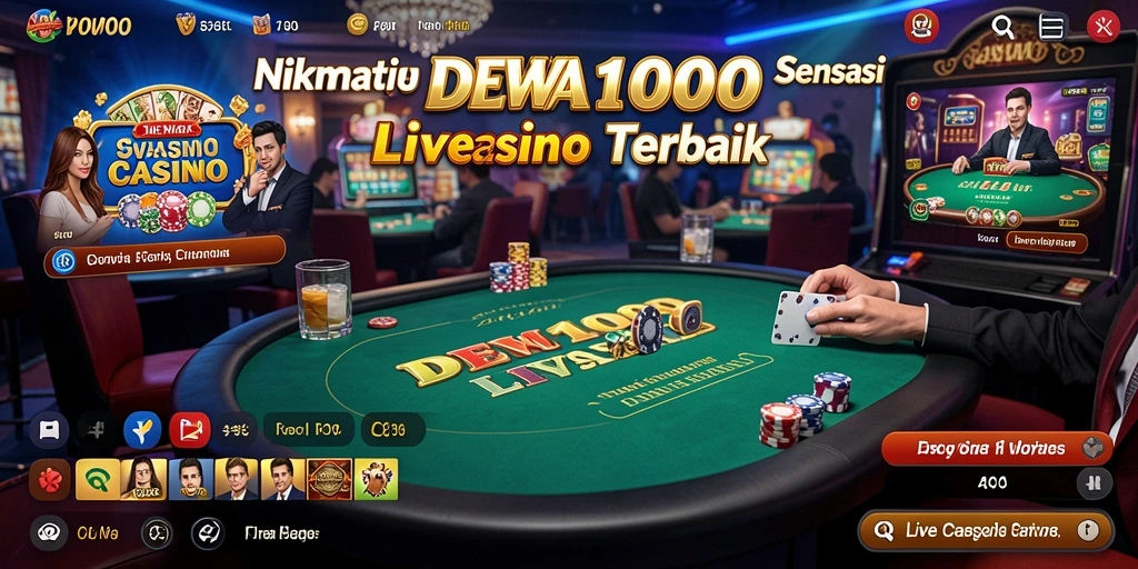 Tampilan gameplay Live Casino DEWA1000 yang mengasyikkan dan interaktif.