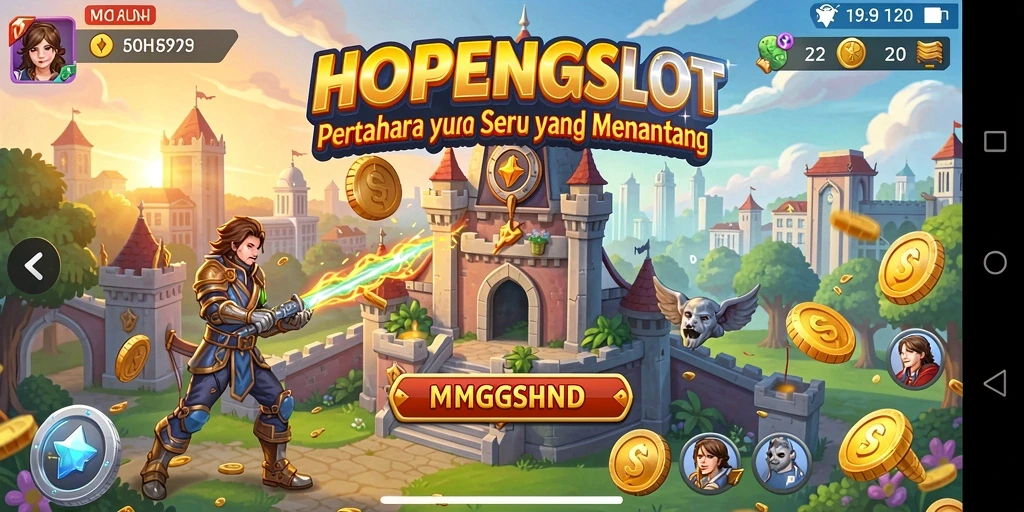 Screenshot HOPENGSLOT menampilkan aksi menara bertahan melawan gelombang musuh.