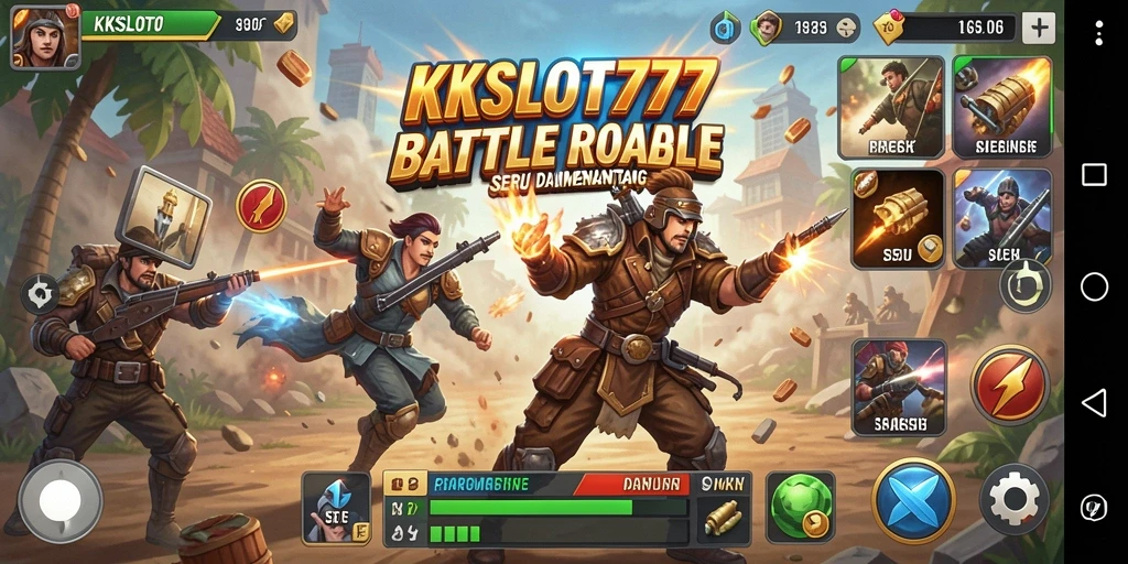 Screenshot KKSLOT777 menampilkan aksi intense dalam pertandingan Battle Royale.