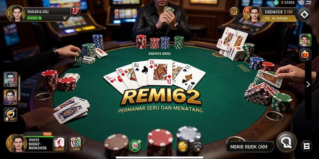 Screenshot gameplay REMI62 menampilkan aksi poker yang menegangkan.