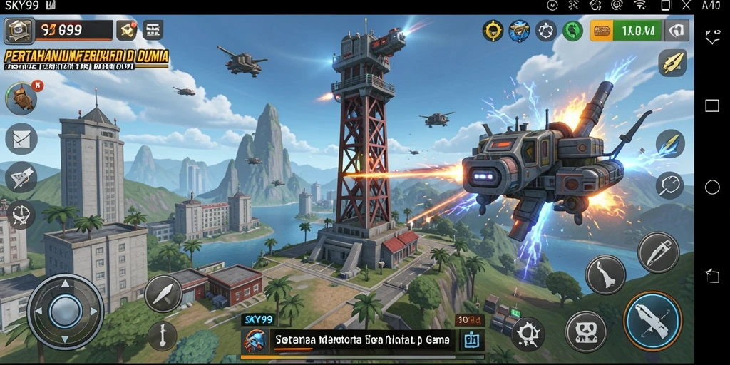 Tampilan grafik menarik dari gameplay Tower Defense di SKY99.