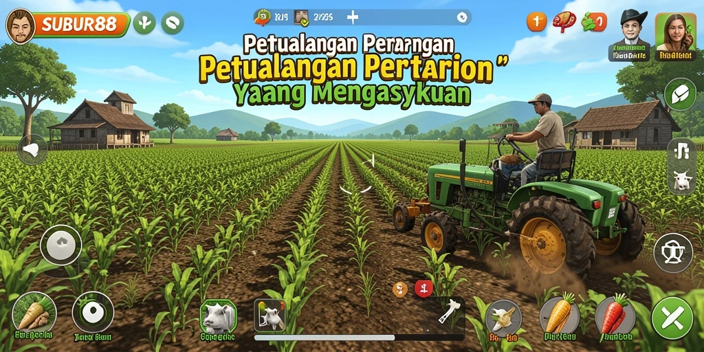 Tangkapan layar gameplay SUBUR88 menunjukkan aktivitas bertani yang menyenangkan.