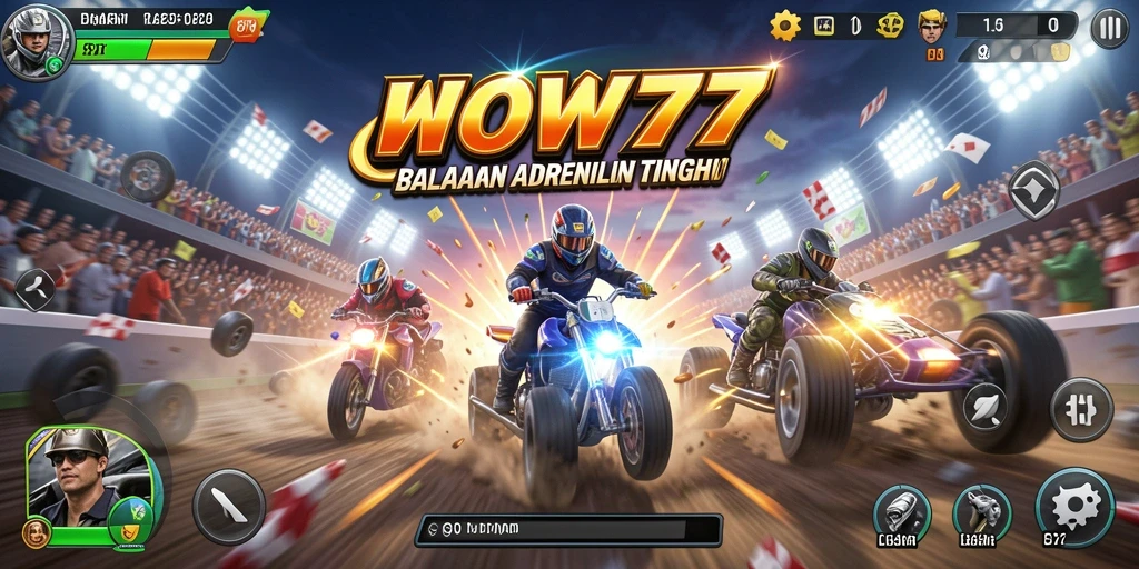 Tampilan aksi balapan intens di WOW77 dengan mobil tangguh.